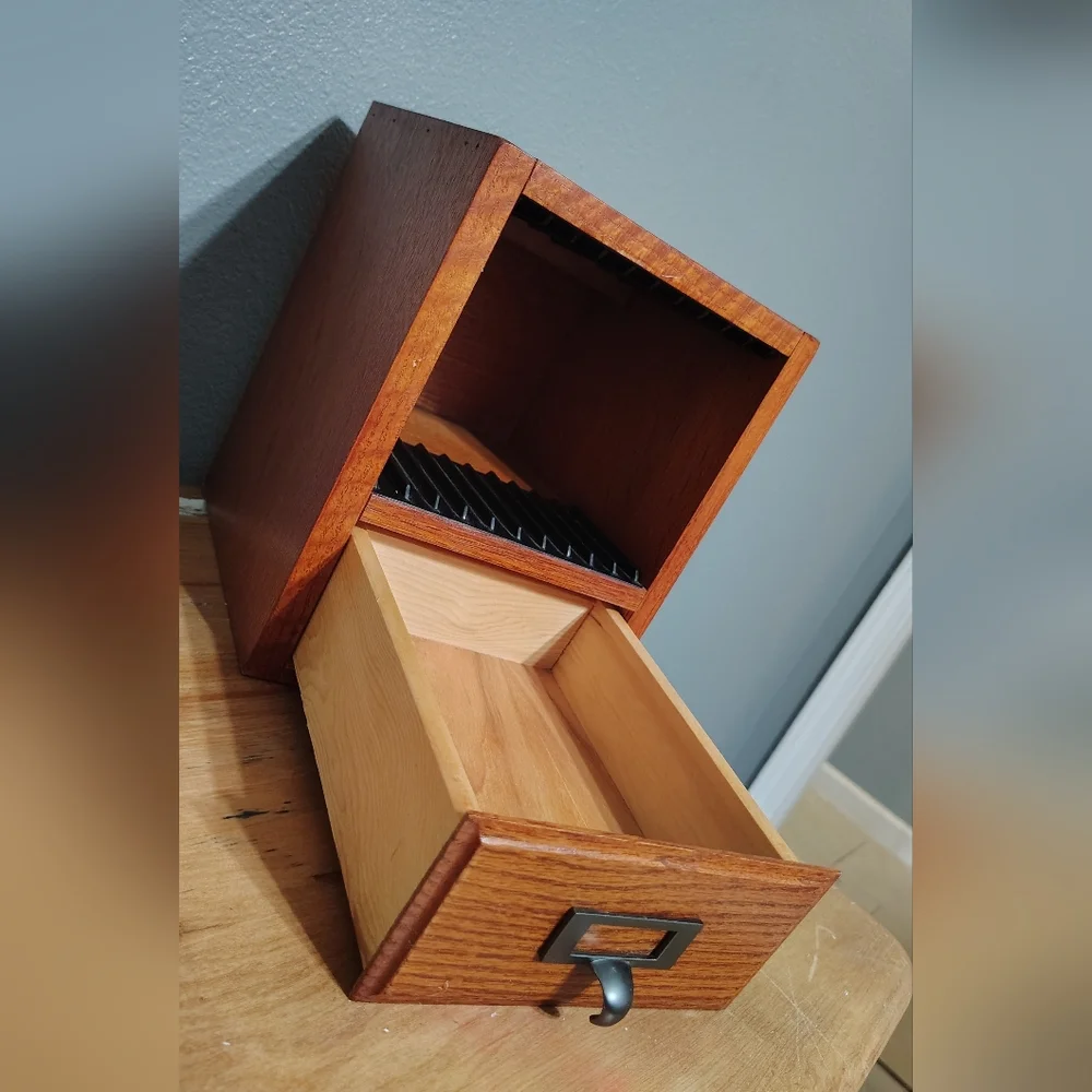 Vintage Library Card Catalog with Apothecary Style Drawer, Wood, Velvet Bottom